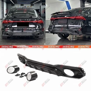 Dry Carbon Fiber Rear Bumper Lip Spoiler With Exhaust Pipe For Audi A7 S7 20-25 - Picture 1 of 23