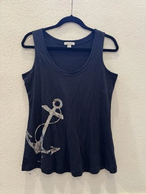 Camiseta sin mangas Garnet Hill azul marino lentejuelas ancla para mujer talla S Foto 1 de 4