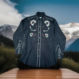 Vtg H BAR C Long Tail California Ranchwear Bib Western Shirt Pearl Snap Floral - Picture 1 of 11