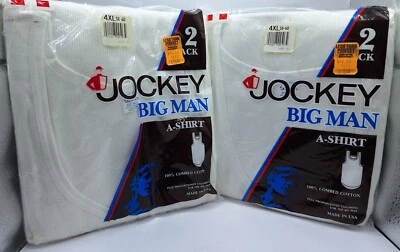 2 VTG Jockey Big Man A-Shirt White Tank Top 2PK Size XXXXL 1987 (Lot Of 2) NOS - Image 1 of 4