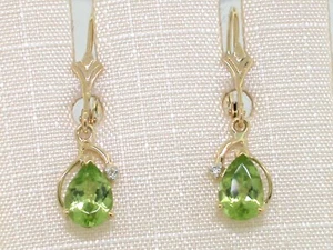 Paar Peridot Ohrhänger 585 Gelbgold 14Kt Gold natürliche Peridots  2 Brillanten  - Bild 1 von 4
