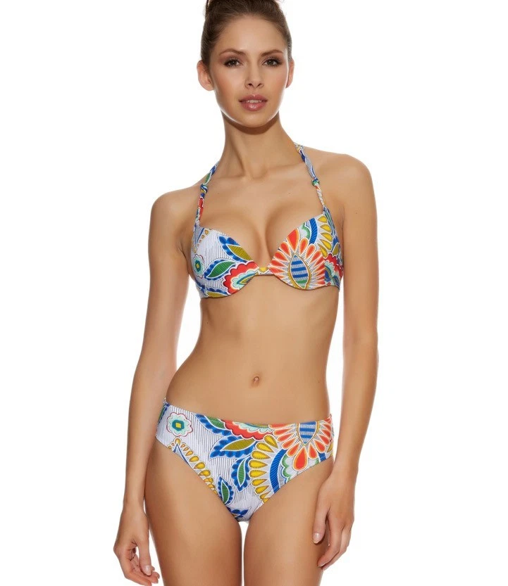 HUIT MANGO TANGO HIBISCUS UNDERWIRE PADDED AIR HALTER BIKINI TOP & BRIEF 32C/10C - Image 1 of 1
