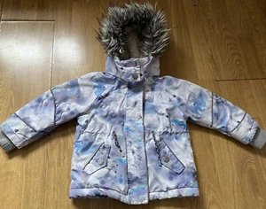 Next Girl’s Padded Unicorn Coat with fur trimmed hood Age 3 years with rainbows - Picture 1 of 14