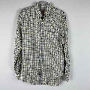 J. McLaughlin Yellow Blue Plaid 100% Linen Button Up Long Sleeve Shirt Medium - Picture 1 of 8