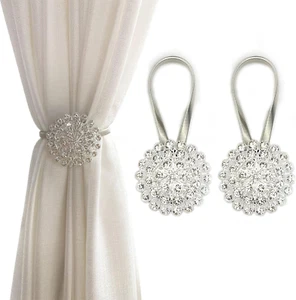 Magnetic Tiebacks for Curtains, 2 Pack Sparkling Crystal Flower Curtain Tiebacks - Picture 1 of 12