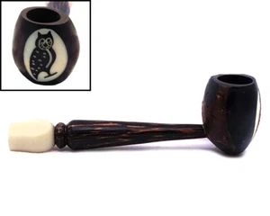 Pipa de mano de tuerca de tagua tallada natural para fumar tabaco espíritu animal búho - Imagen 1 de 4