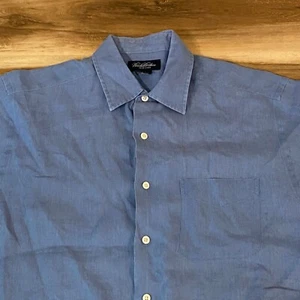 Brooks Brothers Shirt Mens Medium Irish Linen Short Sleeve Button Up Blue - Bild 1 von 8