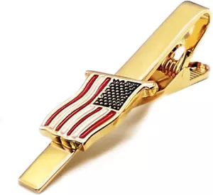 US Flag Tie Clip Clothing Accessories for Weddings, Busiess Waves gold - Picture 1 of 6