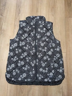 Land's End Quilted Black Snowflake Print Puffer Vest Full Zip Medium M - Image 1 of 4