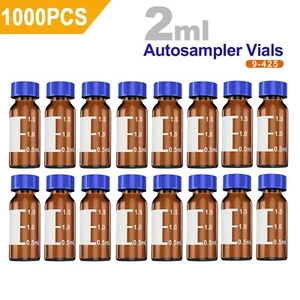 1000pcs 2ML Sample Vial+Cap Amber Glass Bottle Vial Screw Top 9-425+Writing Area - Picture 1 of 20