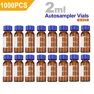 1000PCS 2mL Autosampler Glass Amber Vials PTFE Cap 9-425 Fits Agilent Thermo CTC - Image 1 of 4