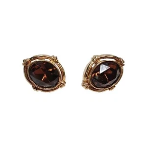Vintage Avon 1983 Amber Brown Pierced Earrings Allegro Collection Gold Tone - Picture 1 of 6