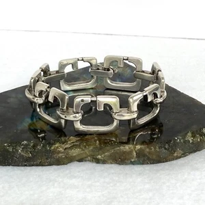 900 Silver Very Heavy Chunky Modernist Style G Link Wide Bracelet 8" 75g - Picture 1 of 22