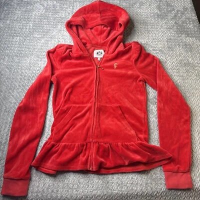 Jaqueta de treino Juicy Couture vermelha suculenta veludo infantil tamanho XL (12/14) - Imagem 1 de 4
