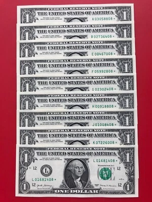 Wow Star note Set 2017 $1 DOLLAR BILL (A,B,E,F,G,H,J,K,L)9 DISTRICT Uncirculated - Image 1 of 4