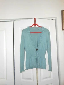 NIE + ZOE---BLUE HEATHER V-NECK CARDIGAN SWEATER--SIZE PM - Picture 1 of 3