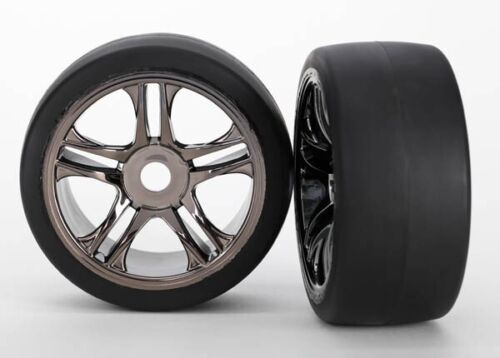 Traxxas 6479 XO-1 Front Wheel and Tyres Pre Mounted Black Chrome Slick S1 (2pcs)