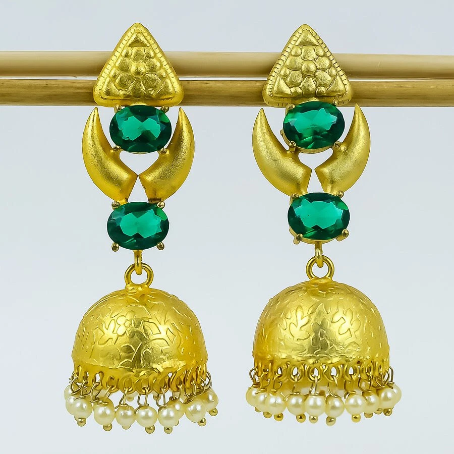 Brincos de lustre folheados a ouro com pedra preciosa turmalina verde joias de grife 2,5" - Imagem 1 de 1