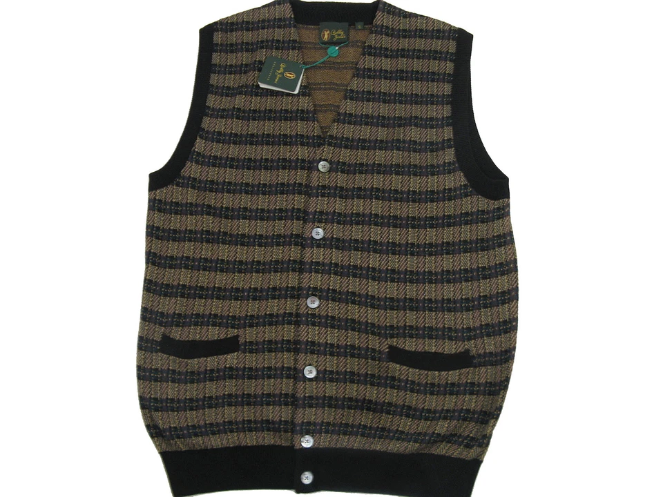 NEW $195 Bobby Jones Collection Vest!  Small  100% Cotton  Black & Tan  Dressy  - Image 1 of 1