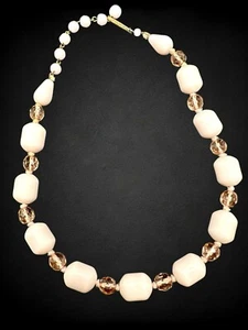 Vintage W Germany Necklace Pink Glass Faceted Crystal Beaded Hand Knotted - Picture 1 of 5