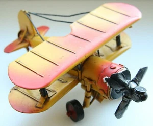 Vintage Original Handmade Toy Metal Airplane Biplane - Picture 1 of 12