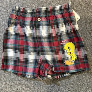 Vtg Looney Tunes Tweety Bird Red Plaid Pajama Shorts Boys Sz M A3012 - Picture 1 of 5