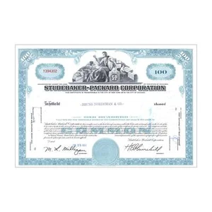 Certificado de acciones Studebaker-Packard Corp. // 100 acciones // azul // años 50-60 - Imagen 1 de 2