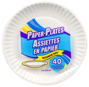 40ct Paper Plates 9" Inch Diameter ~Disposable White Paper Party Food Supplies - Picture 1 of 3