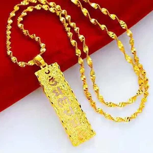 Womens Mens 24k Gold Filled Dragon Sanskrit Peace Montra Chain 20" Necklace D825 - Picture 1 of 7