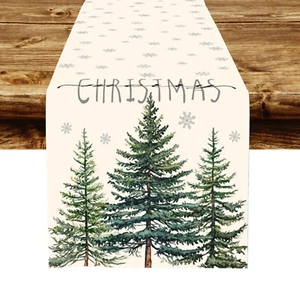 Green Christmas Tree Beige Table Runner Kitchen Dining Coffee Table Decoration - Picture 1 of 5