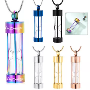 Glass Hourglass Pendant Necklace Memorial Cremation Jewelry Ashes Container Vial - Picture 1 of 8