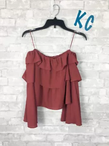 Storee Off the Shoulder Top Stripes Bell Sleeves Dark Rose Mauve Sz S - Picture 1 of 3