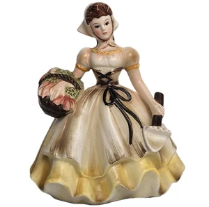 Vintage Lefton Lady Gardener 'Priscella' Figur Pflanzgefäß Kleid Japan  - Bild 1 von 10