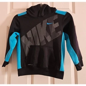 Nike Hoodie Youth Size 6 Therma Fit Black Turquoise Polyester - Picture 1 of 5