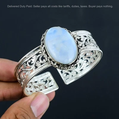 Brazalete étnico de piedra lunar arco iris ovalado Cyber Monday venta plata 925 Foto 1 de 4