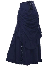 Navy Blue Cyber Steampunk Bustle Skirt Plus Size 20 22 24 26 (2 piece skirt) - Picture 1 of 4