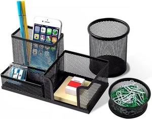 Pen Holder for Desk Desk Organizers Set-3 Compartments Mesh Pencil Holder wit... - Picture 1 of 6