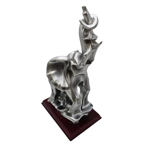 Herco Geschenk professioneller Elefant greift Ast Metallstatue 12" Holzsockel - Bild 1 von 13