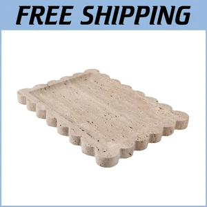 Bandeja de travertino pulido de 10,8" x 8" - Elegante diseño festoneado para decoración del hogar - Imagen 1 de 8