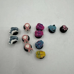 Crocs Jibbitz Charms Lot Of 11 Preowned Breast Cancer Ribbon Flip Flops Dolphin - Picture 1 of 8