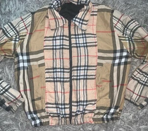 Chaqueta de bombardero vintage Burberry rediseñada unisex talla grande a cuadros Nova - Imagen 1 de 4