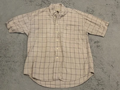 Munsingwear Shirt Mens Large Short Sleeve Button Front Plaid Beige Seersucker - Imagem 1 de 4