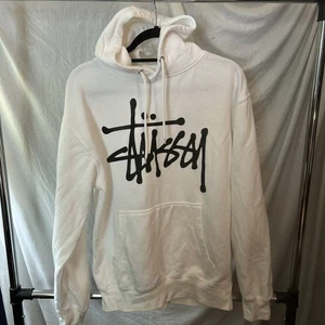 Stussy White Hoodie with Black Logo Women Men Size M - Picture 1 of 8
