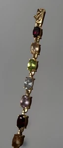 Vtg Victoria Townsend Multi Gemstone 925 Sterling Silver Bracelet / Gold Overlay - Picture 1 of 5