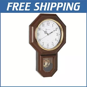 Vintage Style 17.5" Faux Walnut Clock with Gold Pendulum and Westminster Chime - Picture 1 of 7