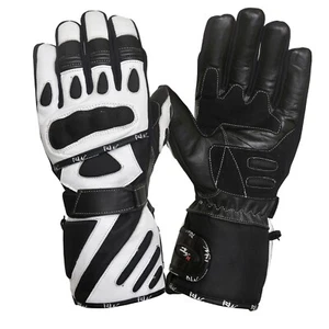 WATERPROOF MOTORCYCLE MOTORBIKE TOURING BIKE GLOVES LEATHER/CORDURA WHITE - Picture 1 of 3
