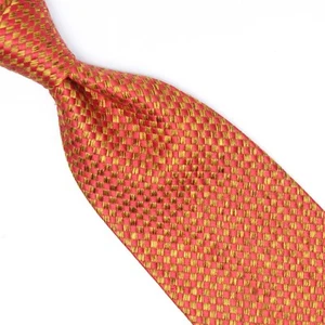 Hugo Boss Silk Necktie Mens Dark Red Gold Bronze Check Woven Tie Italy - Picture 1 of 8