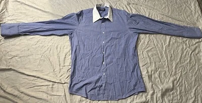 Kenneth Gordon blue plaid long sleeve dress shirt mens 16- 33 pre owned - Image 1 of 4