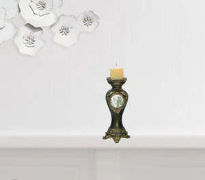 Set Of Two Bronze Greek Cameo Pillar Candle Holders - Picture 1 of 7