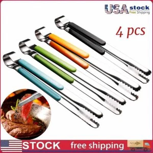 4 pcs Stainless Steel Kitchen Tongs Serving Tongs, 10" Metal Food Tongs Non-Slip - Picture 1 of 10